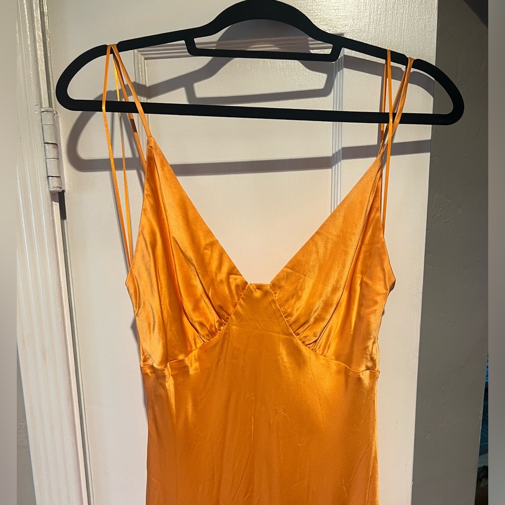 bec + bridge Amber V Satin Maxi Dress in Nectarine Orange